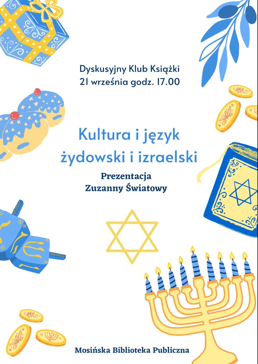 Plakat zapraszający na spotkanie z kulturą żydowską 21 września o godz. 17